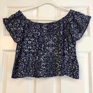 Lush Women’s Crop Top Midriff Blue Floral Top Size XL